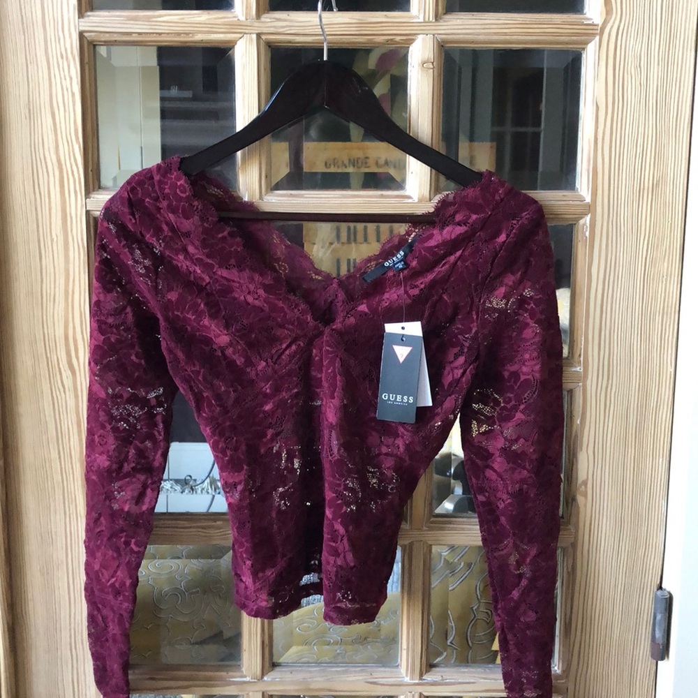 🇫🇷NWT! GUESS Gorgeous Velvet Lace Top🇫🇷